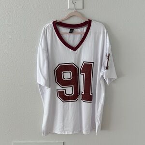 SHEIN White and Maroon V-Neck Top